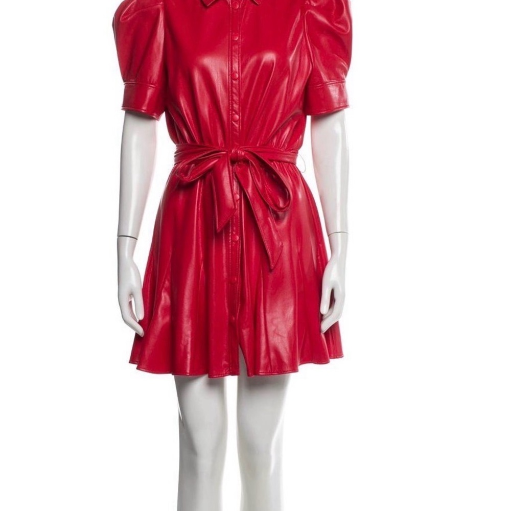 Alice + Olivia Red Faux Leather Tie-Waist Mini Dress